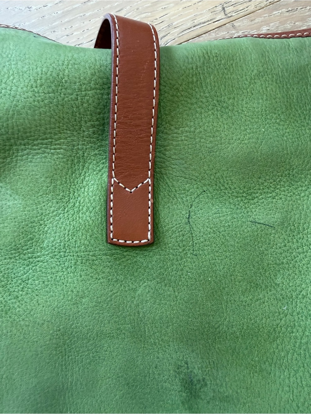 Vintage Dooney & Bourke Green Leather Shoulder Bag w/ Brown Trim and Gold Charm - Picture 8 of 13